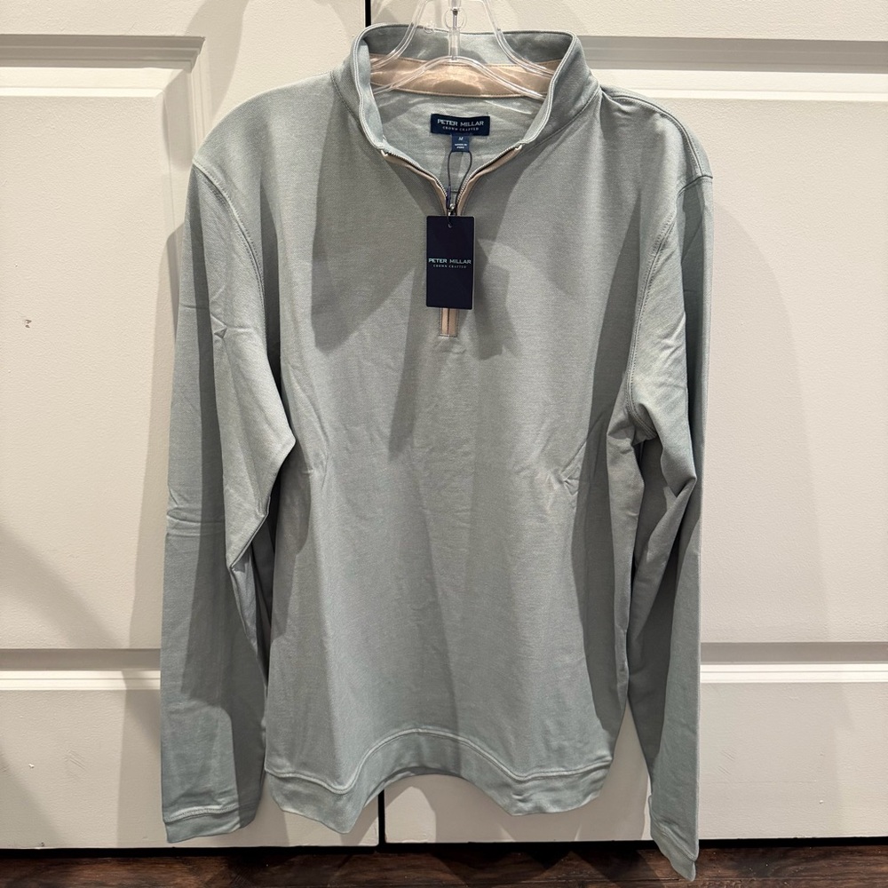 Peter Millar Albatross Cotton-Blend Piqué Quarter-Zip green MF25XK63 NWT medium